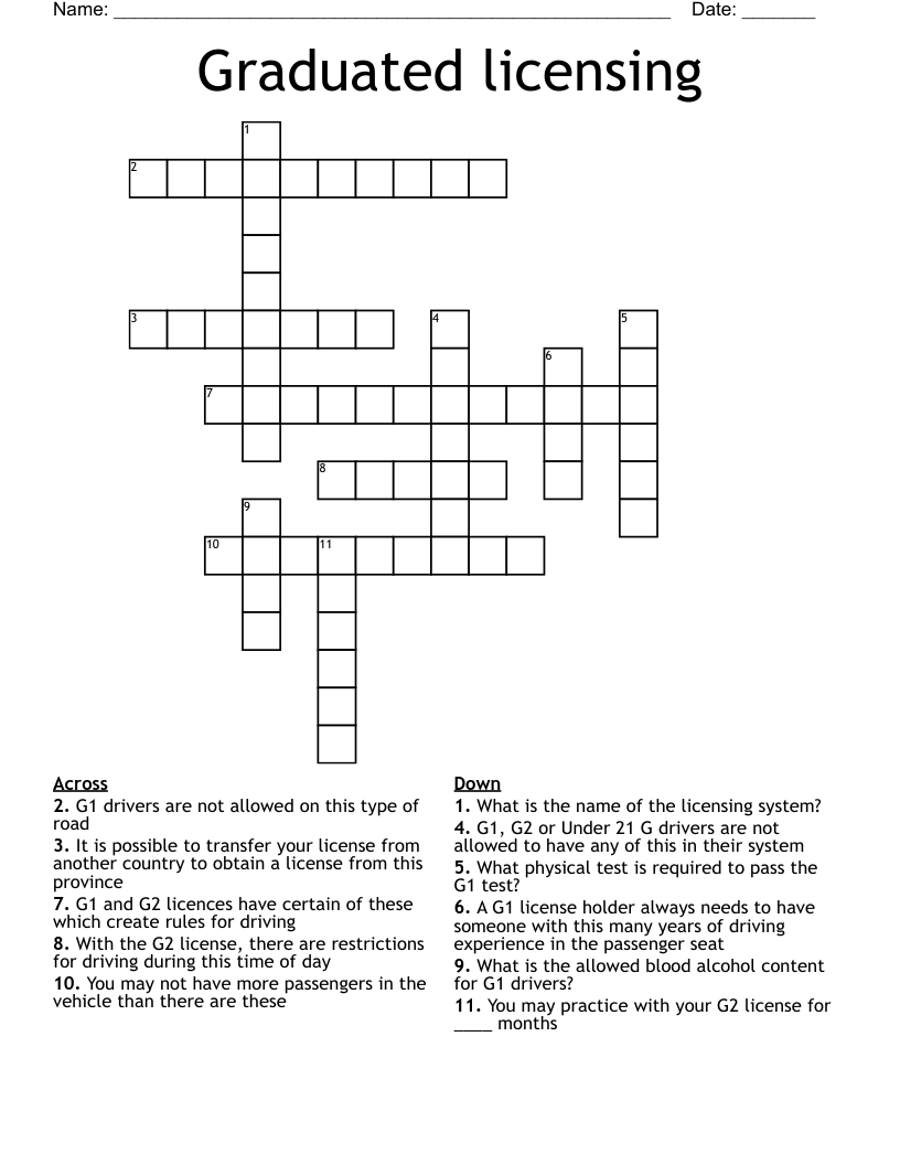 Graduated licensing Crossword