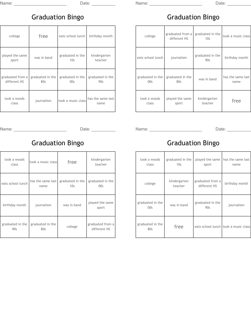 Graduation Bingo