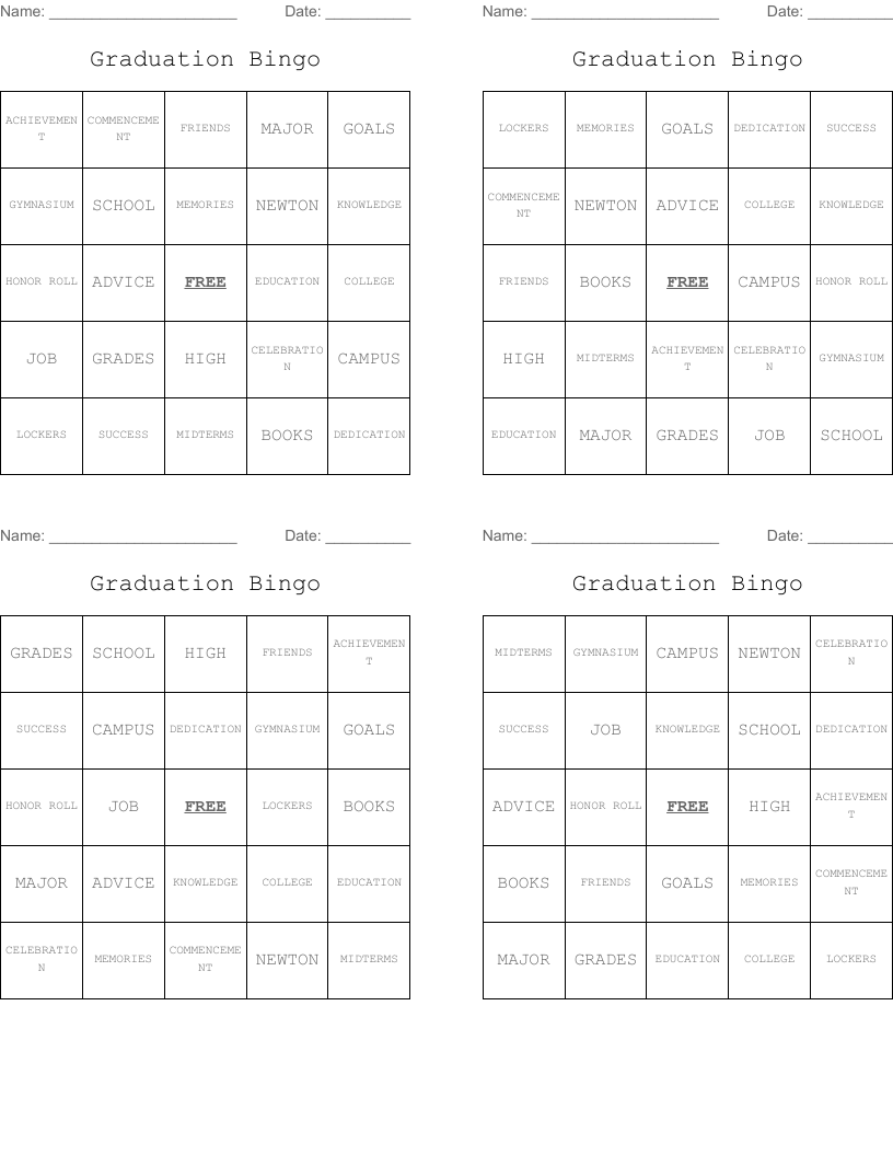 Graduation Bingo