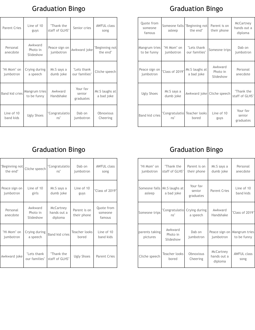 Graduation Bingo