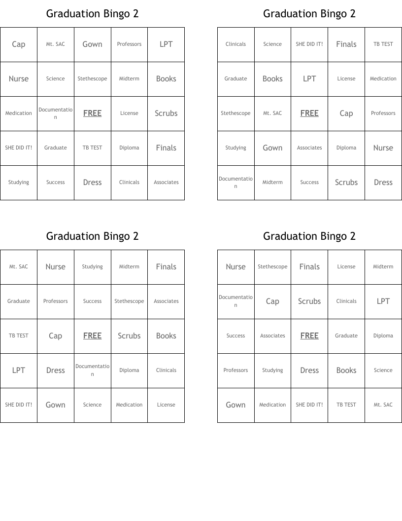 Graduation Bingo 2