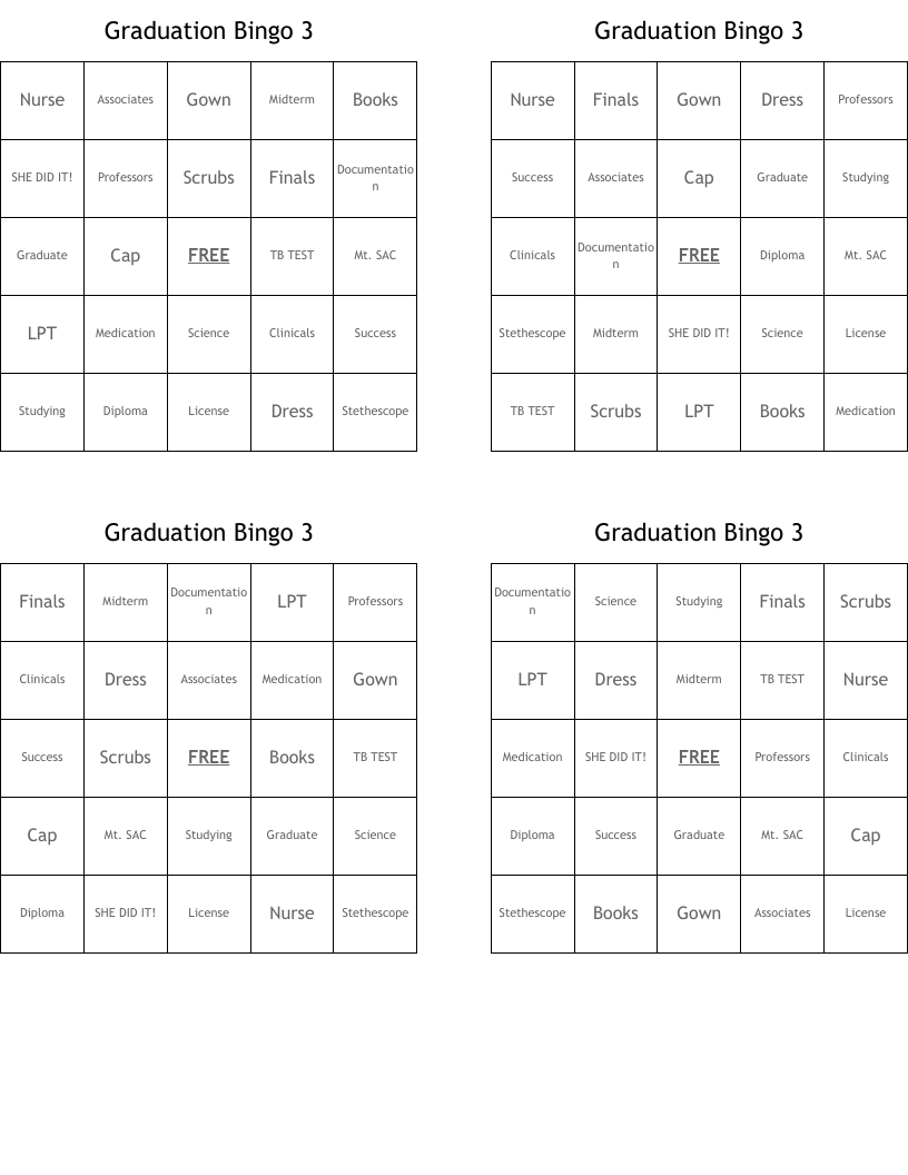Graduation Bingo 3