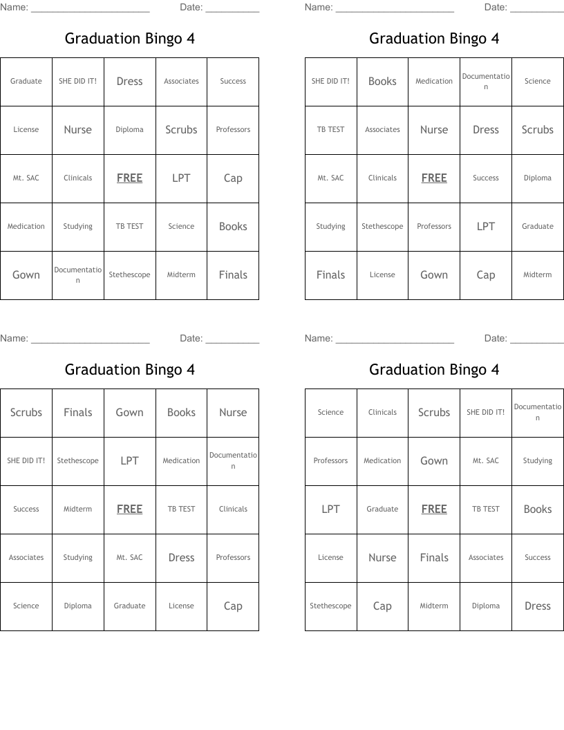 Graduation Bingo 4