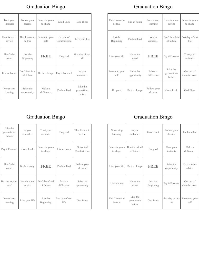 Graduation Bingo