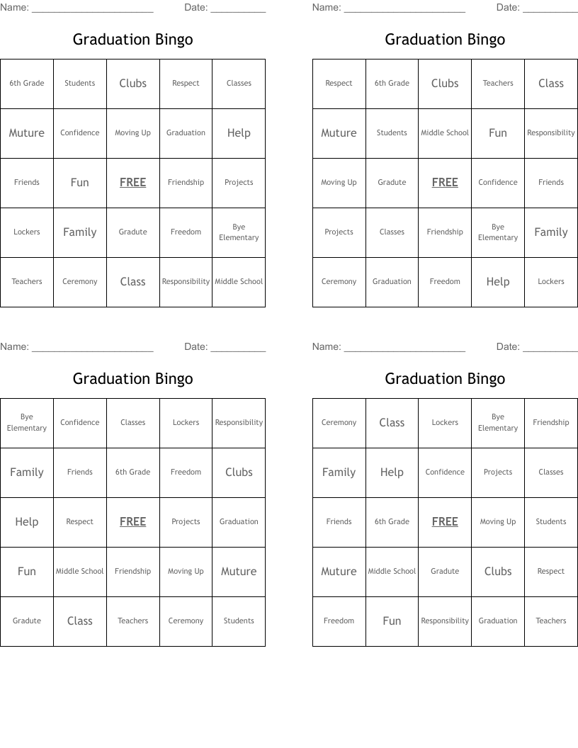 Graduation Bingo