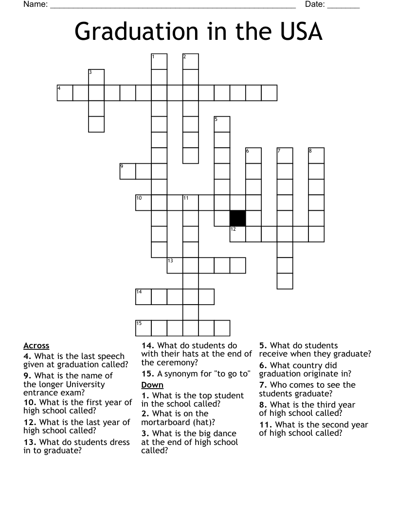 Graduation in the USA Crossword