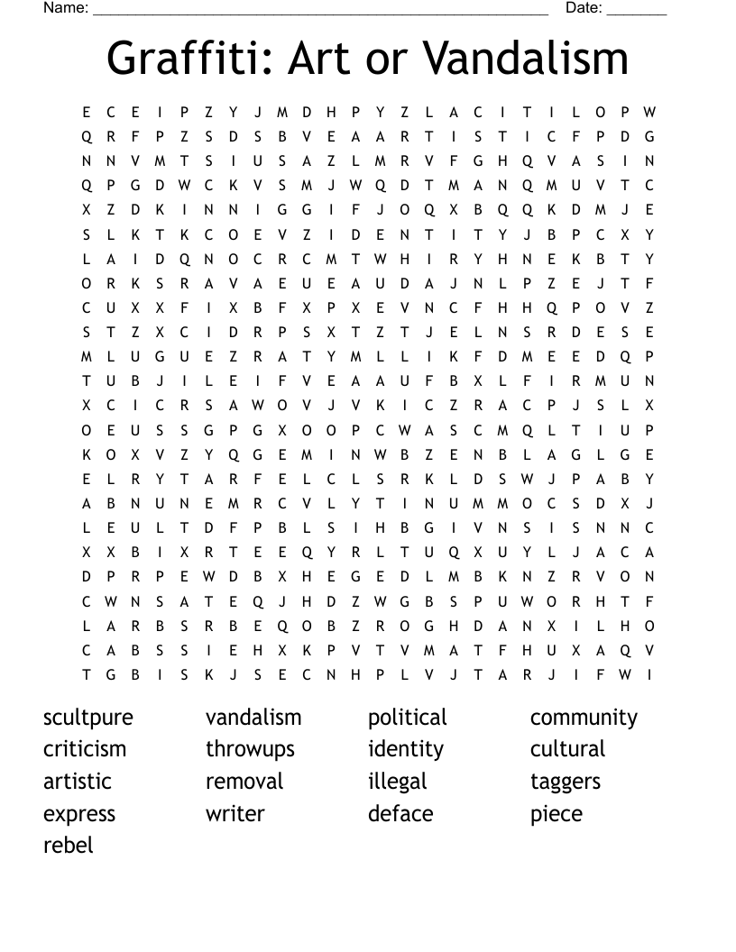 Graffiti: Art or Vandalism Word Search