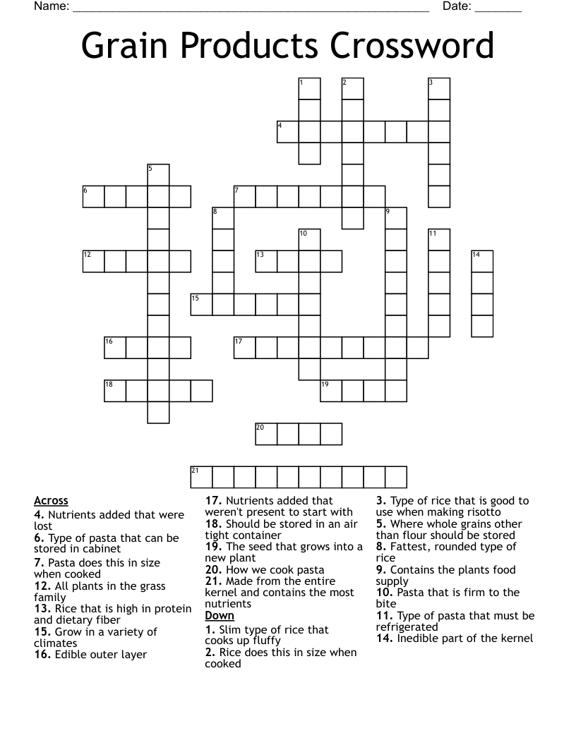 Grain Products Crossword 