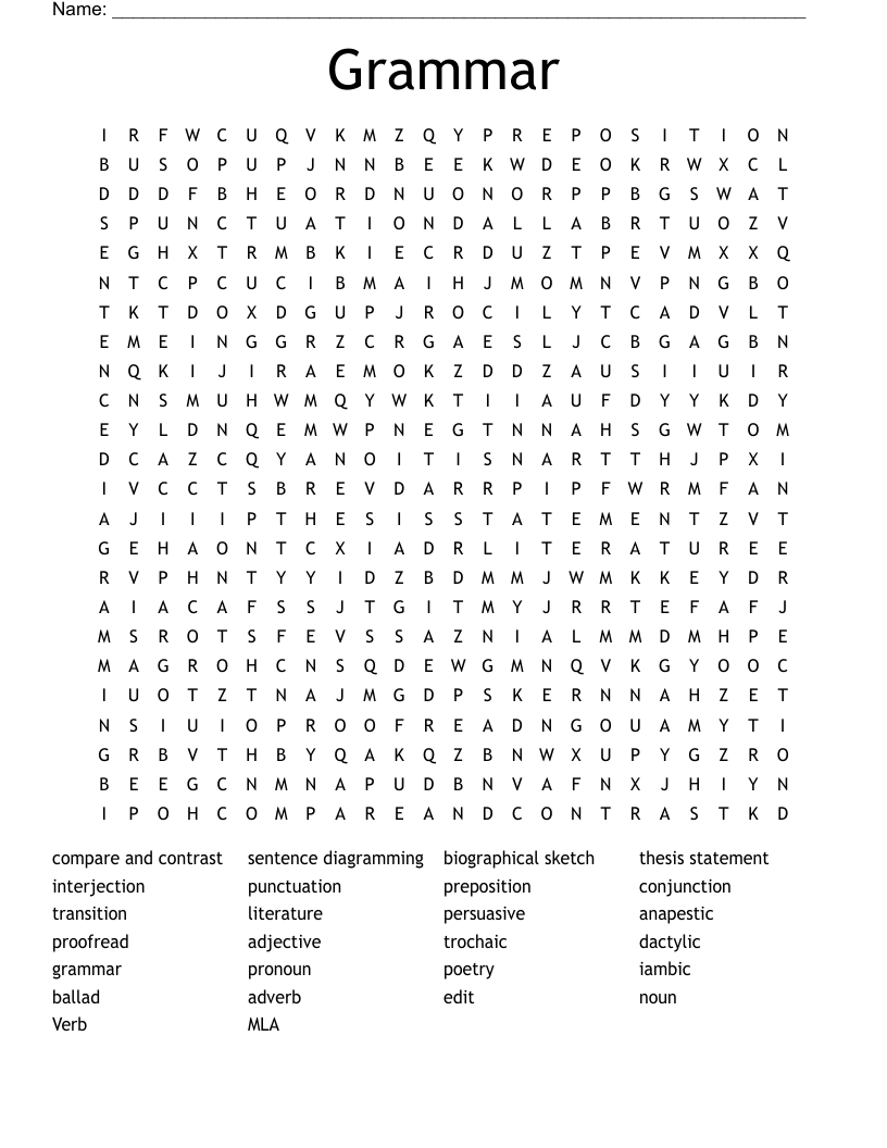 Grammar Word Search