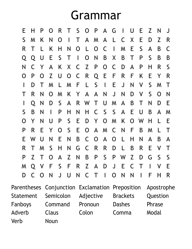 Grammar Word Search