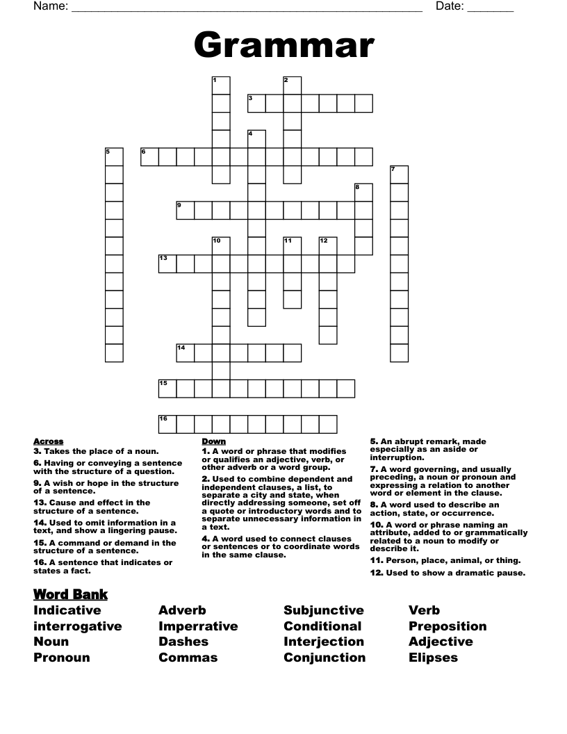 Grammar Crossword