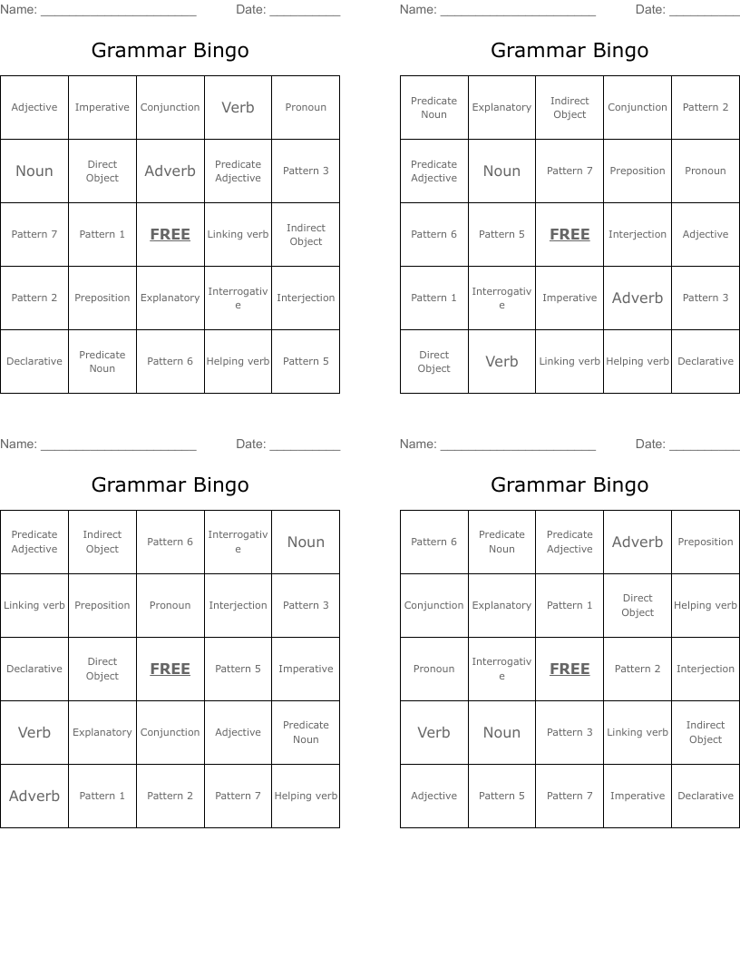 Grammar Bingo