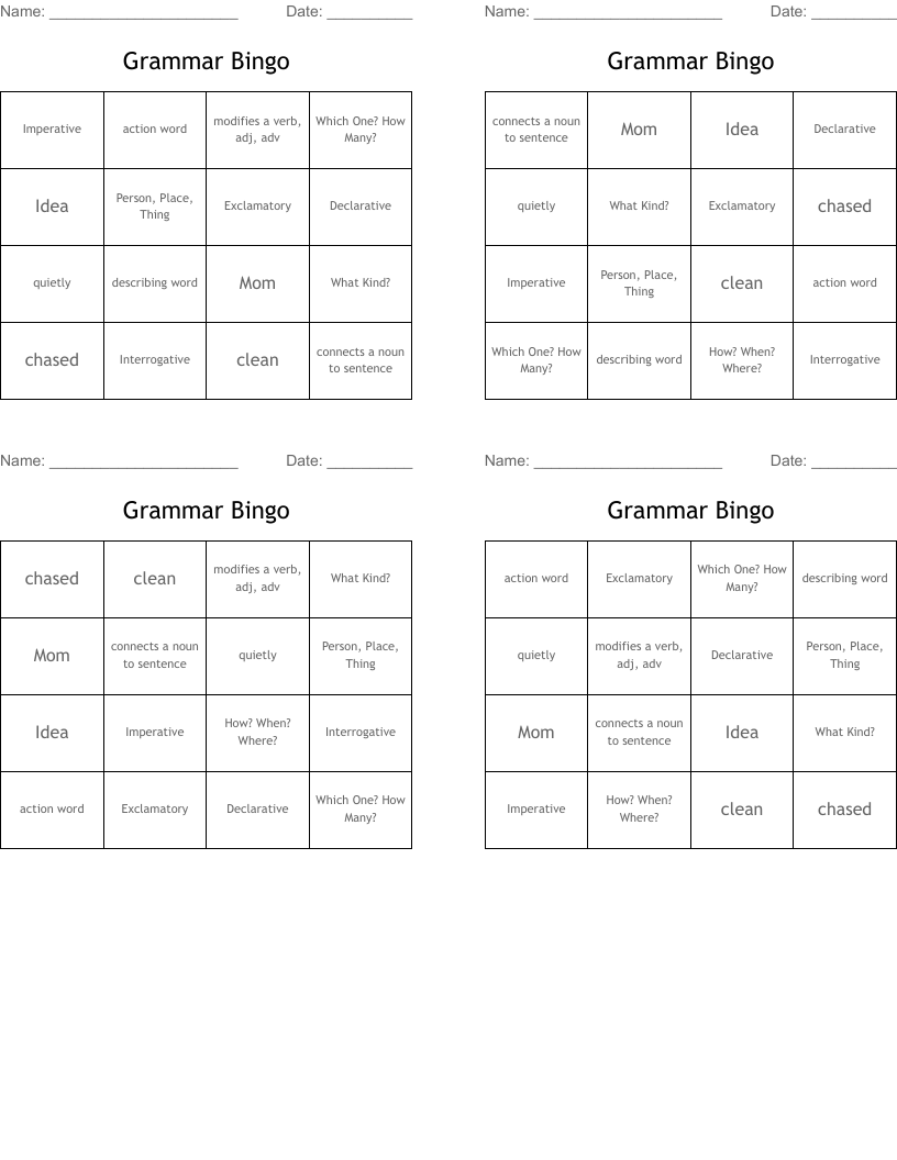 Grammar Bingo