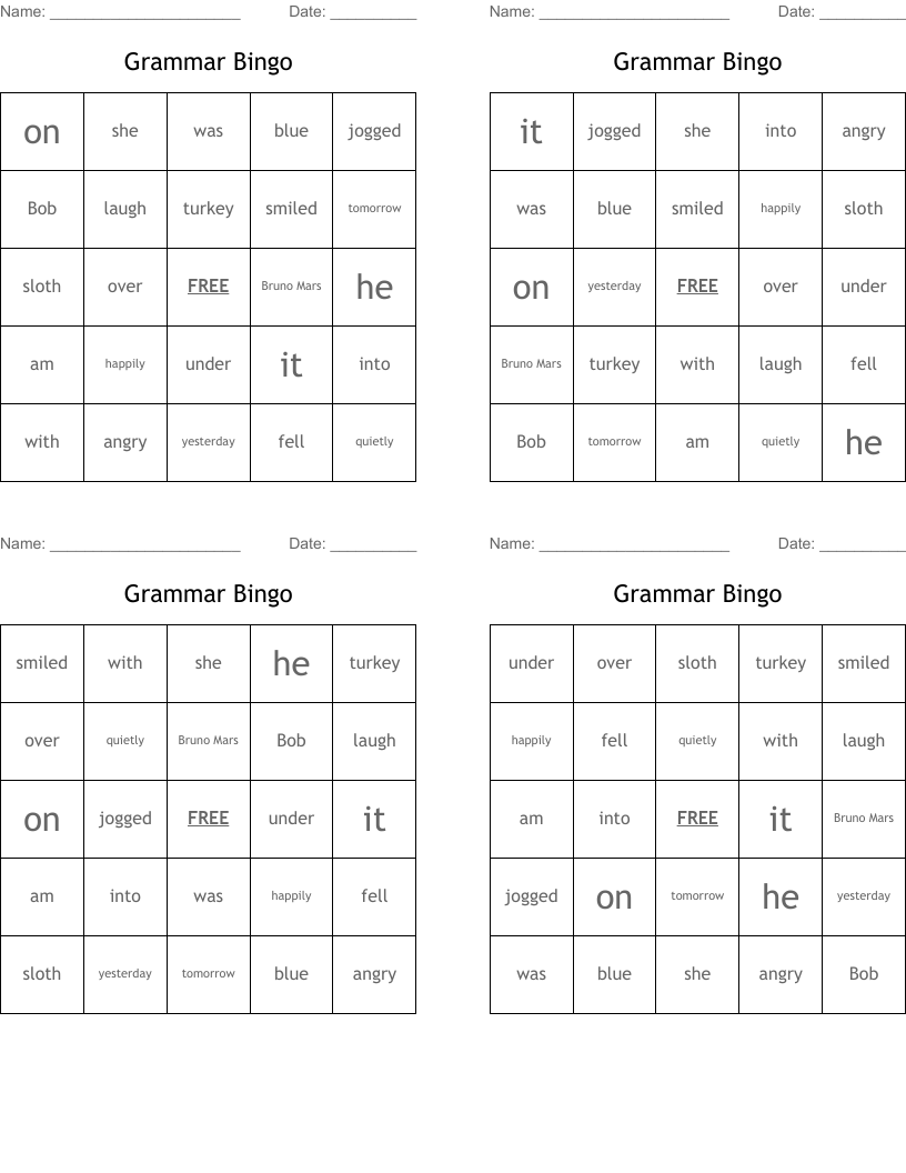 Grammar Bingo
