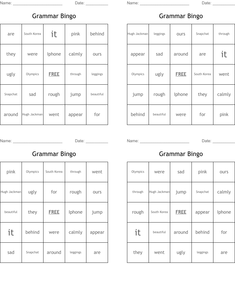 Grammar Bingo 