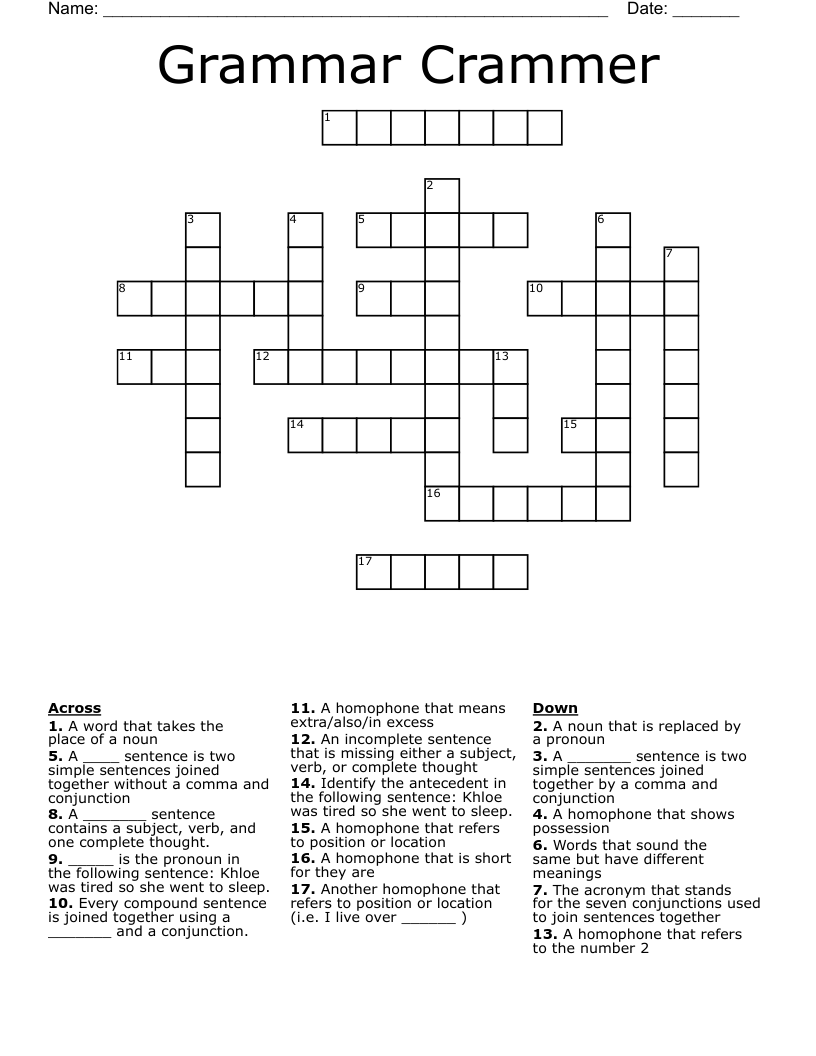 Grammar Crammer Crossword
