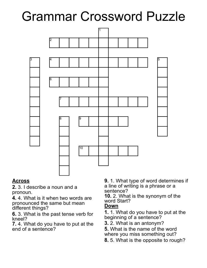 Grammar Crossword Puzzle