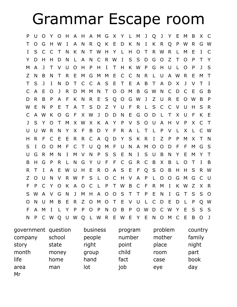 Grammar Escape room Word Search