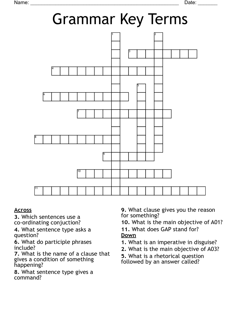 Grammar Key Terms Crossword
