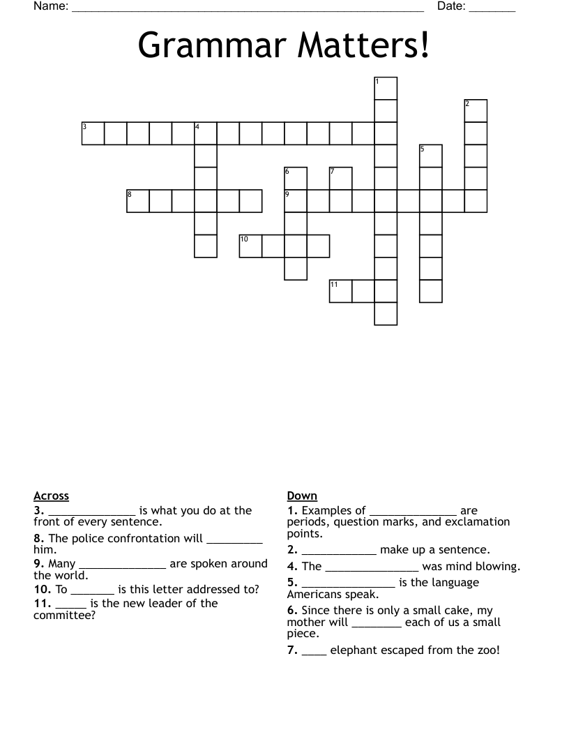 Grammar Matters! Crossword