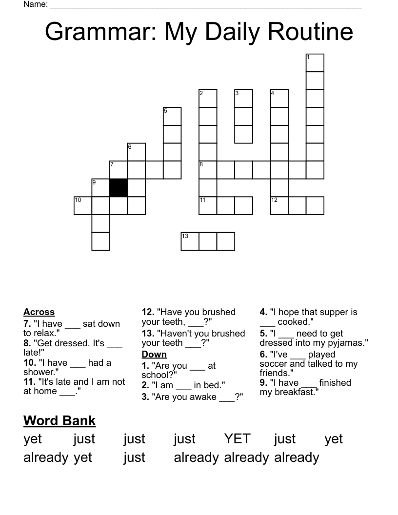 Grammar: My Daily Routine Crossword