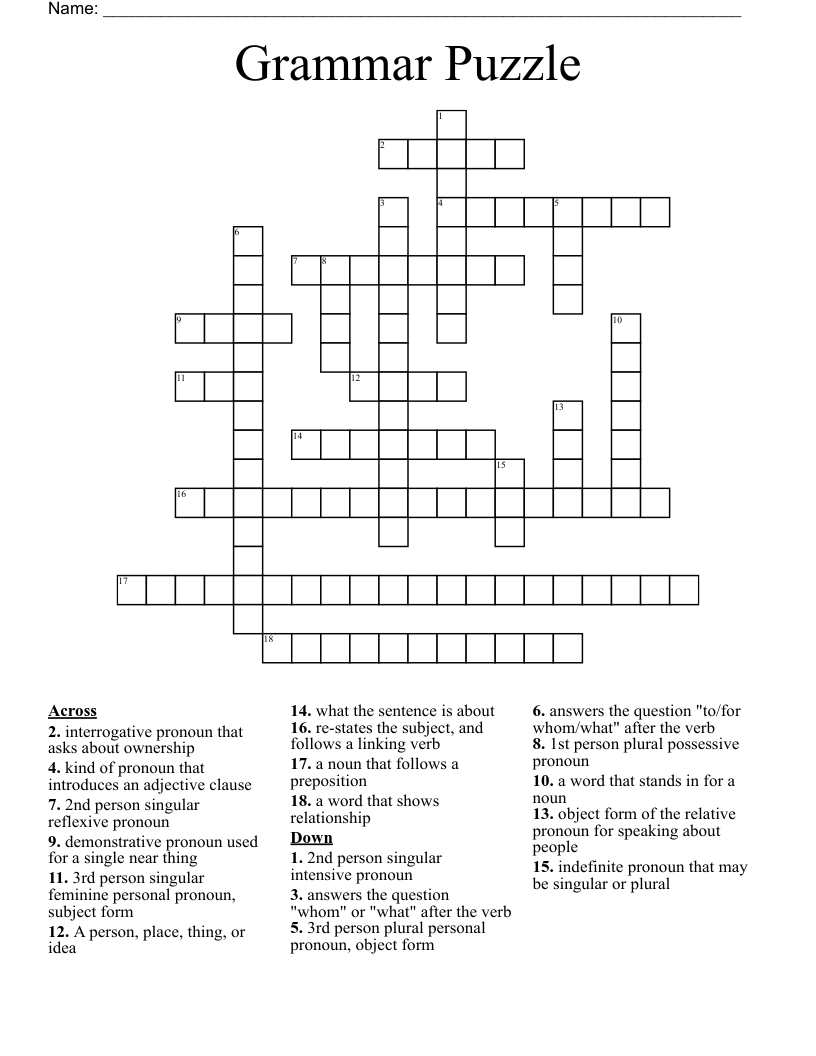 Grammar Puzzle Crossword