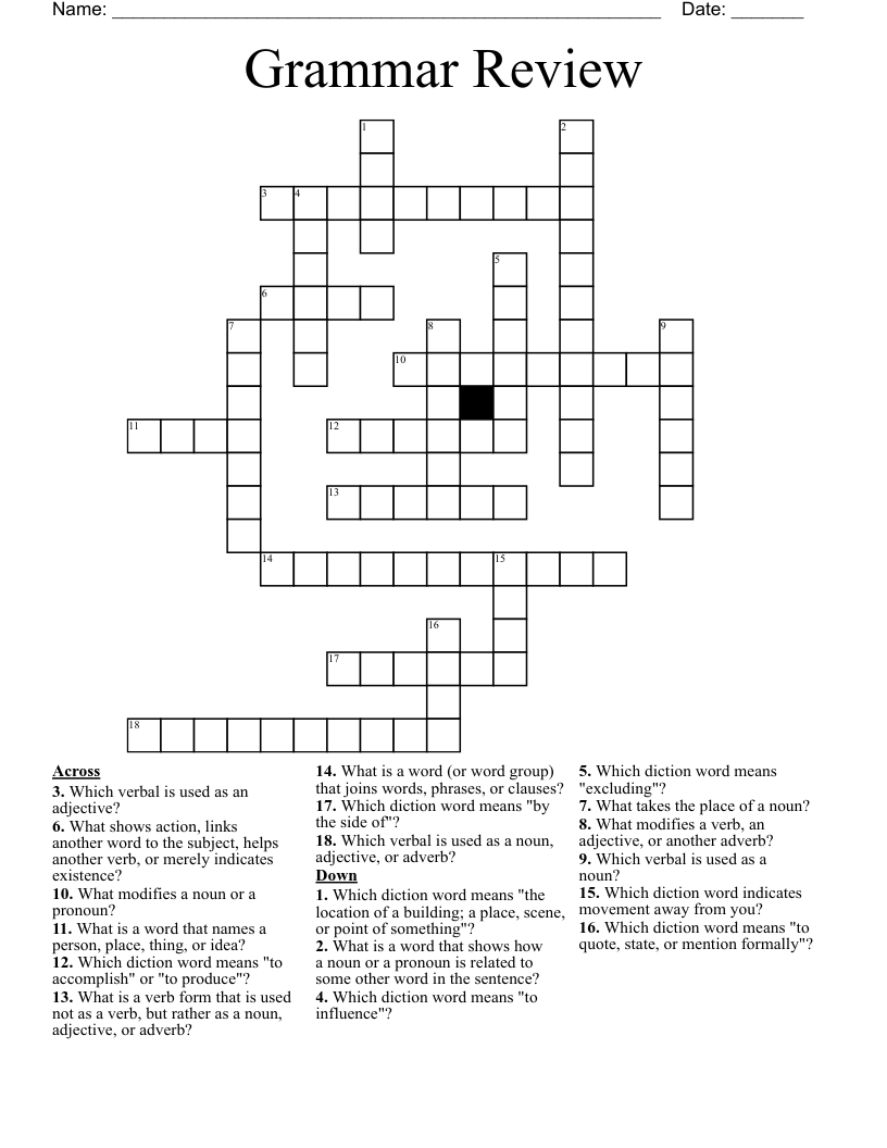 Grammar Review Crossword