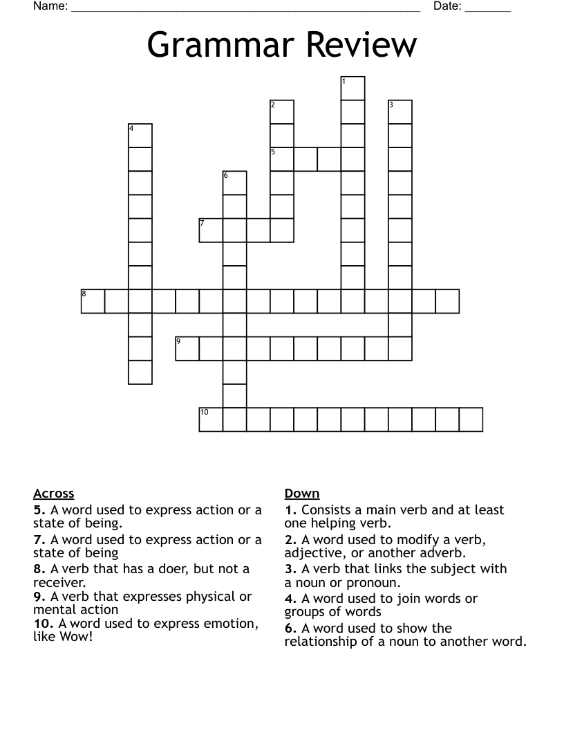 Grammar Review  Crossword