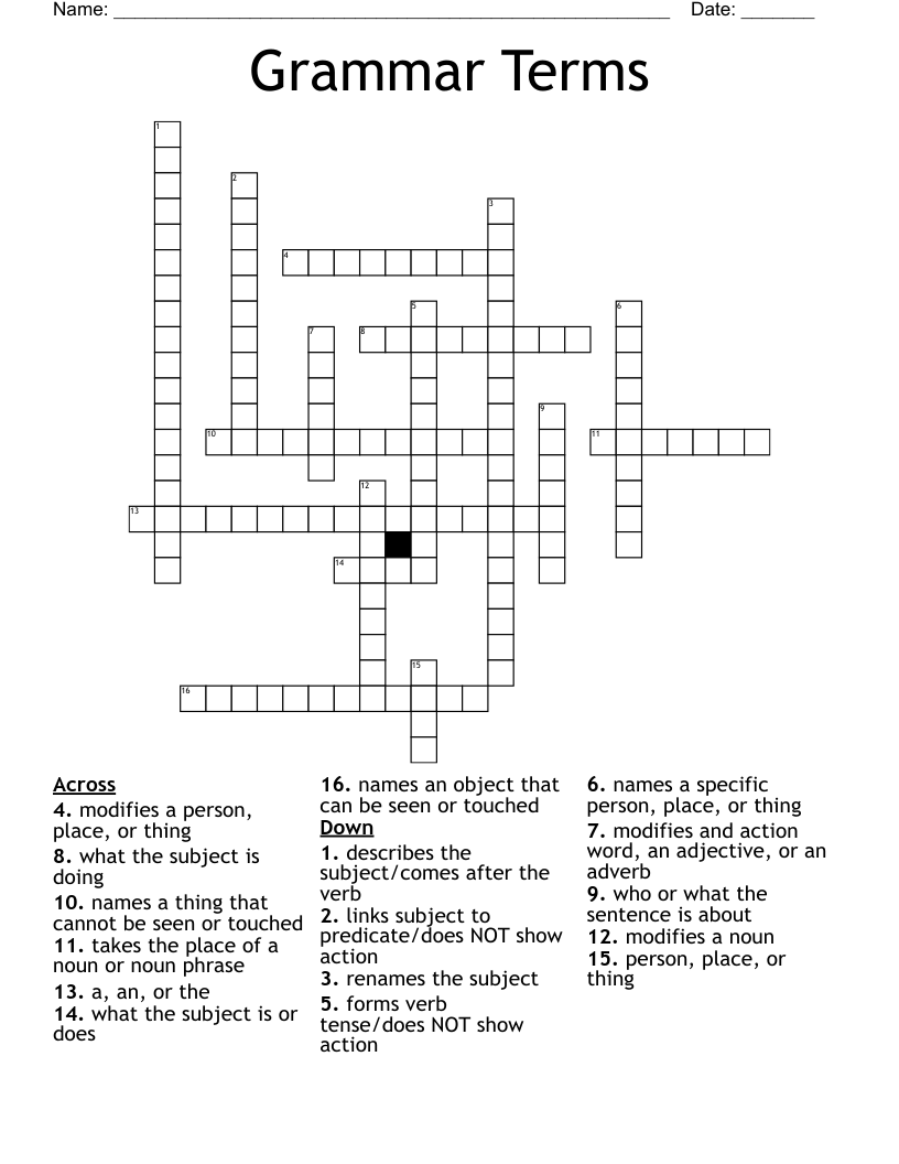 Grammar Terms Crossword