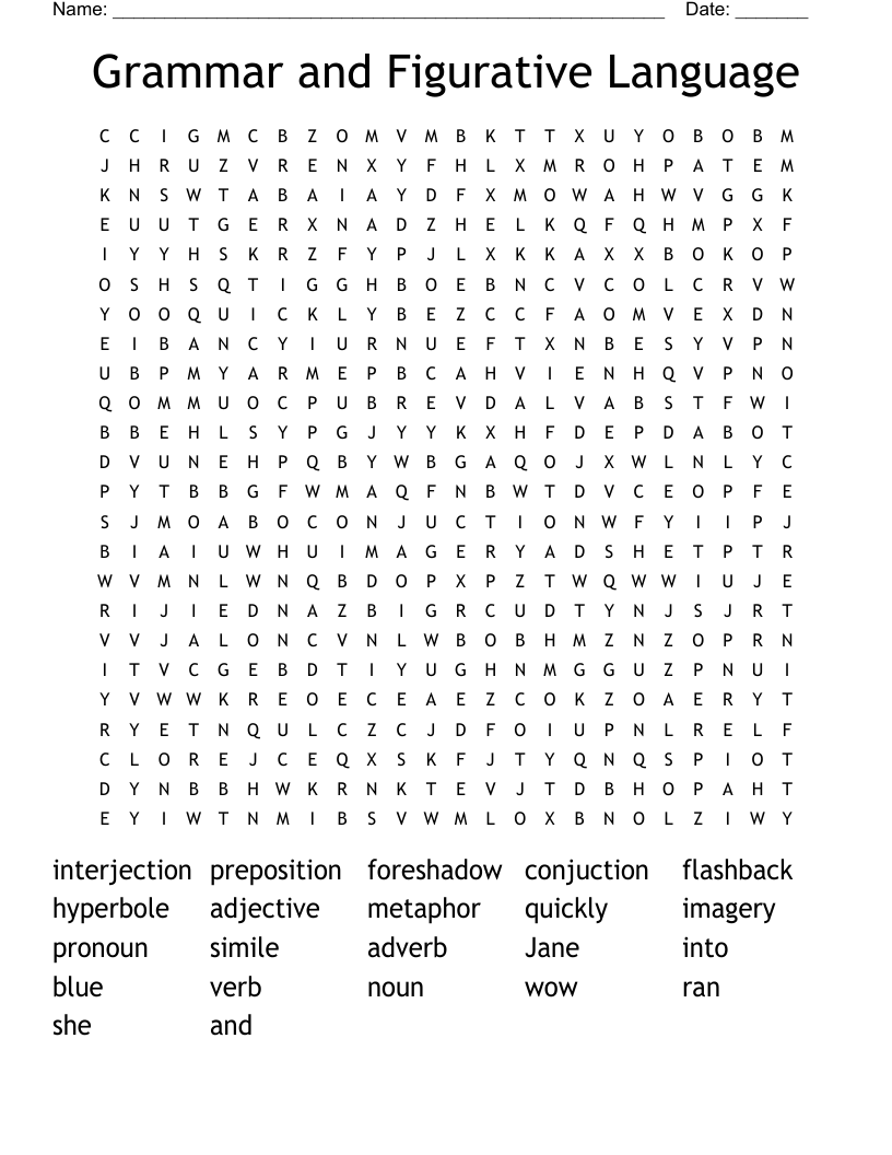 Grammar and Figurative Language Word Search