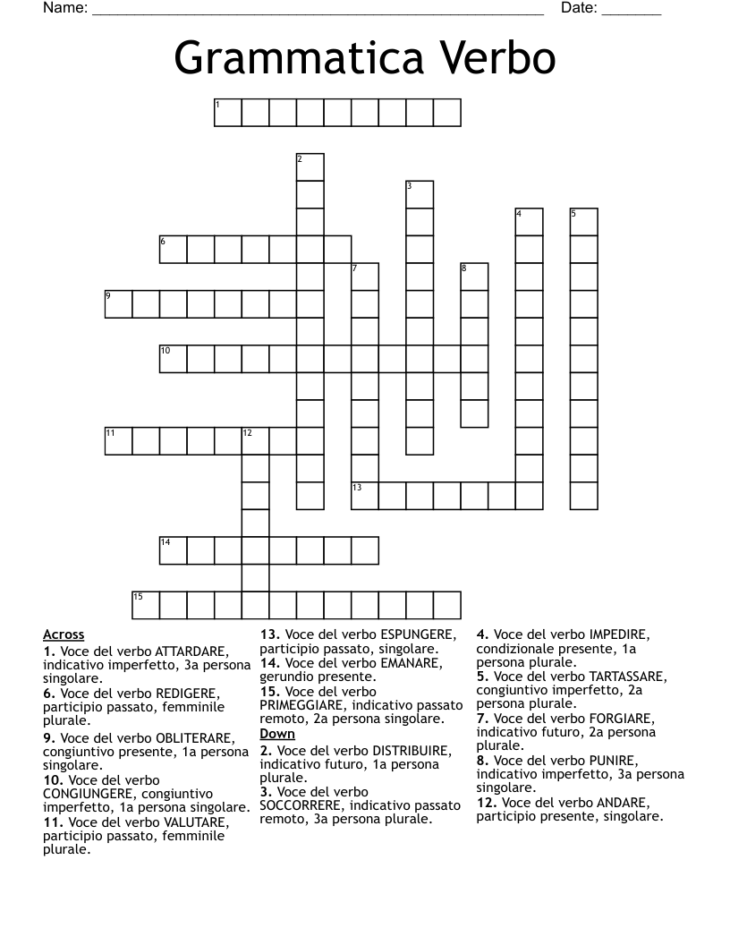 Grammatica Verbo Crossword