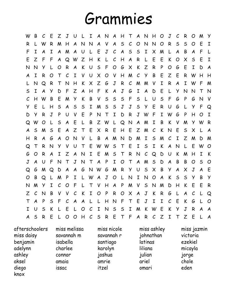 Grammies Word Search