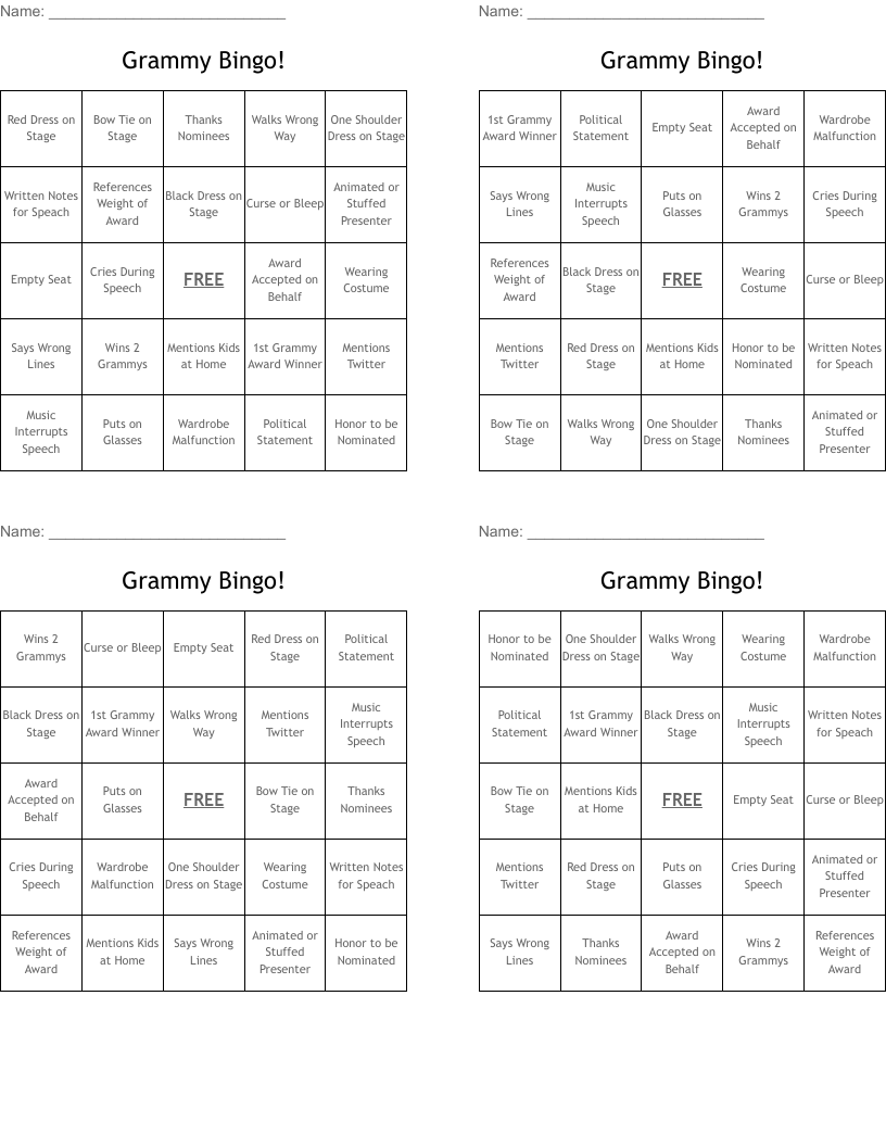 Grammy Bingo!