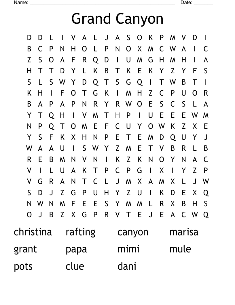 Grand Canyon Word Search