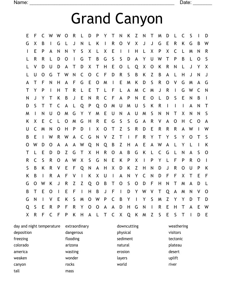 Grand Canyon Word Search