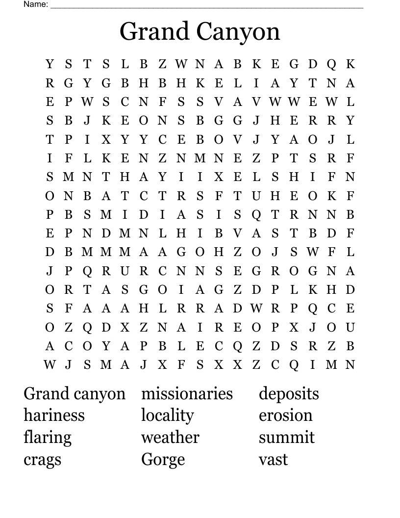 Grand Canyon Word Search