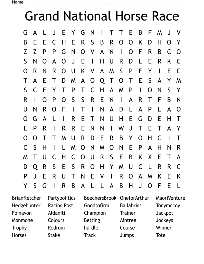 Grand National Horse Race Word Search