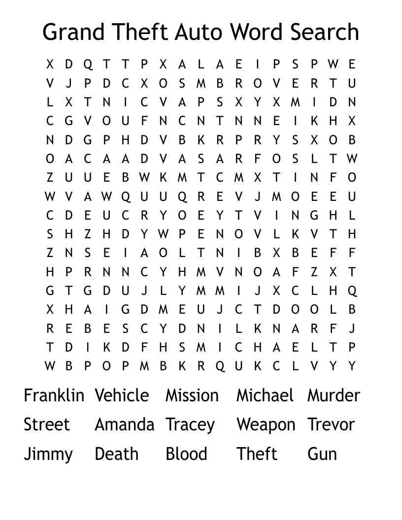 Grand Theft Auto Word Search
