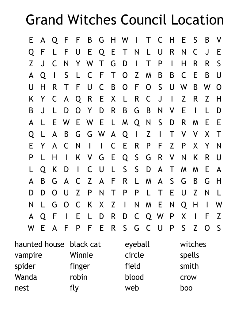 Grand Witches Council Location Word Search
