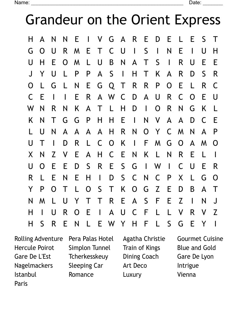 Grandeur on the Orient Express Word Search