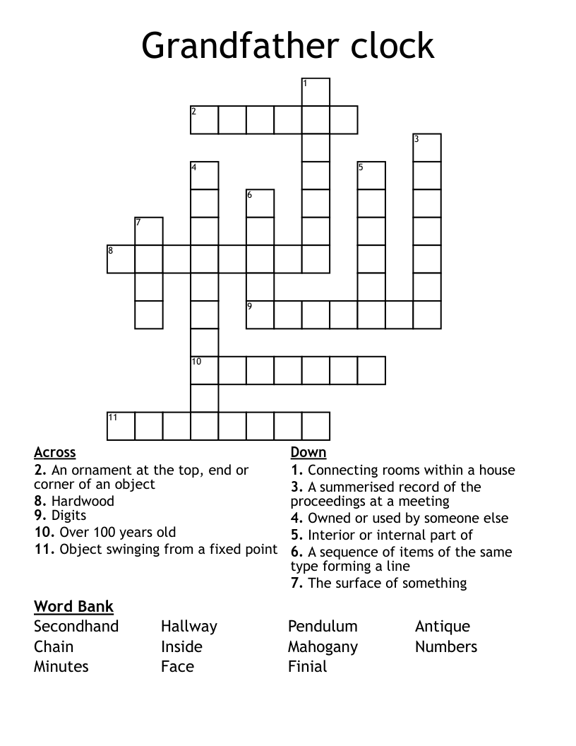 Grandfather clock Crossword