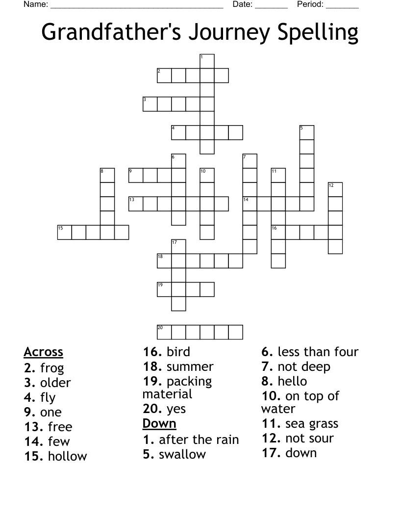 Grandfather's Journey Spelling Crossword