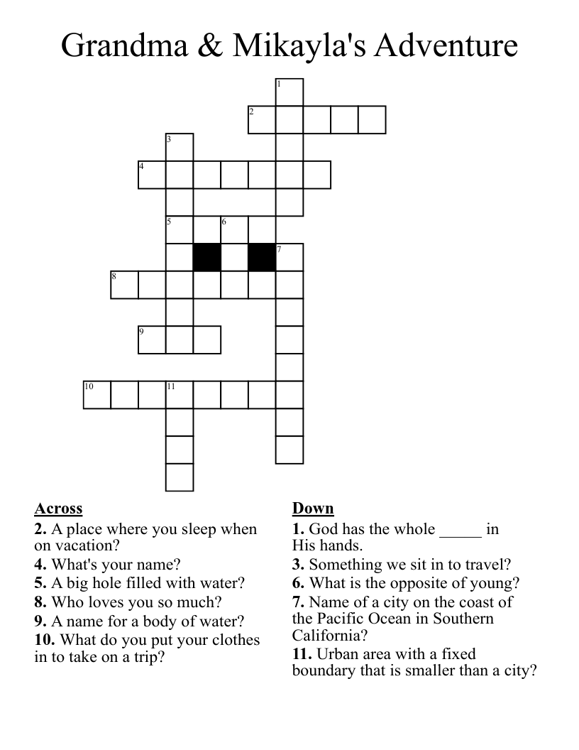 Grandma & Mikayla's Adventure Crossword