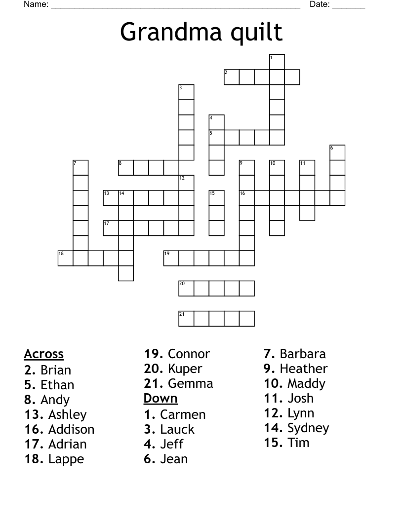 Grandma quilt Crossword
