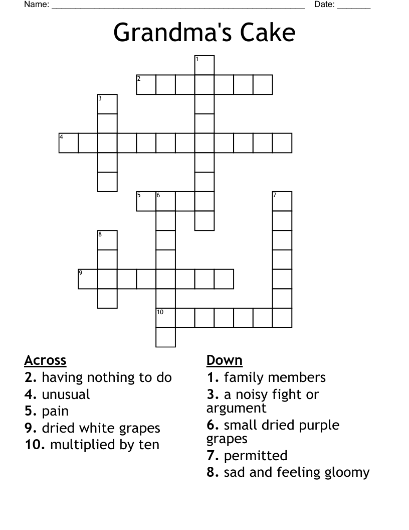 Grandma's Cake Crossword