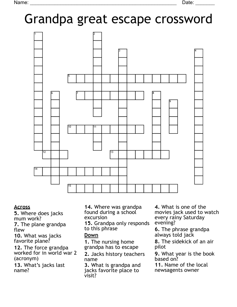 Grandpa great escape crossword
