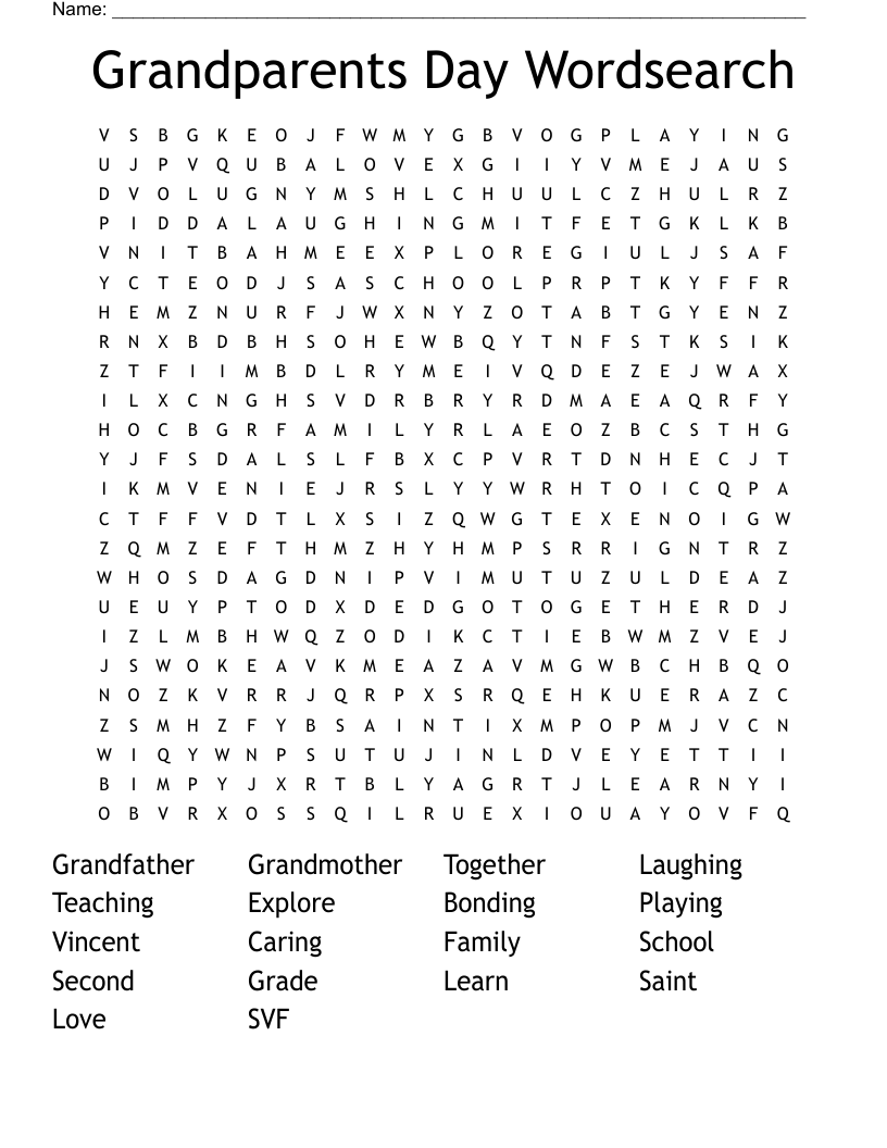 Grandparents Day Wordsearch
