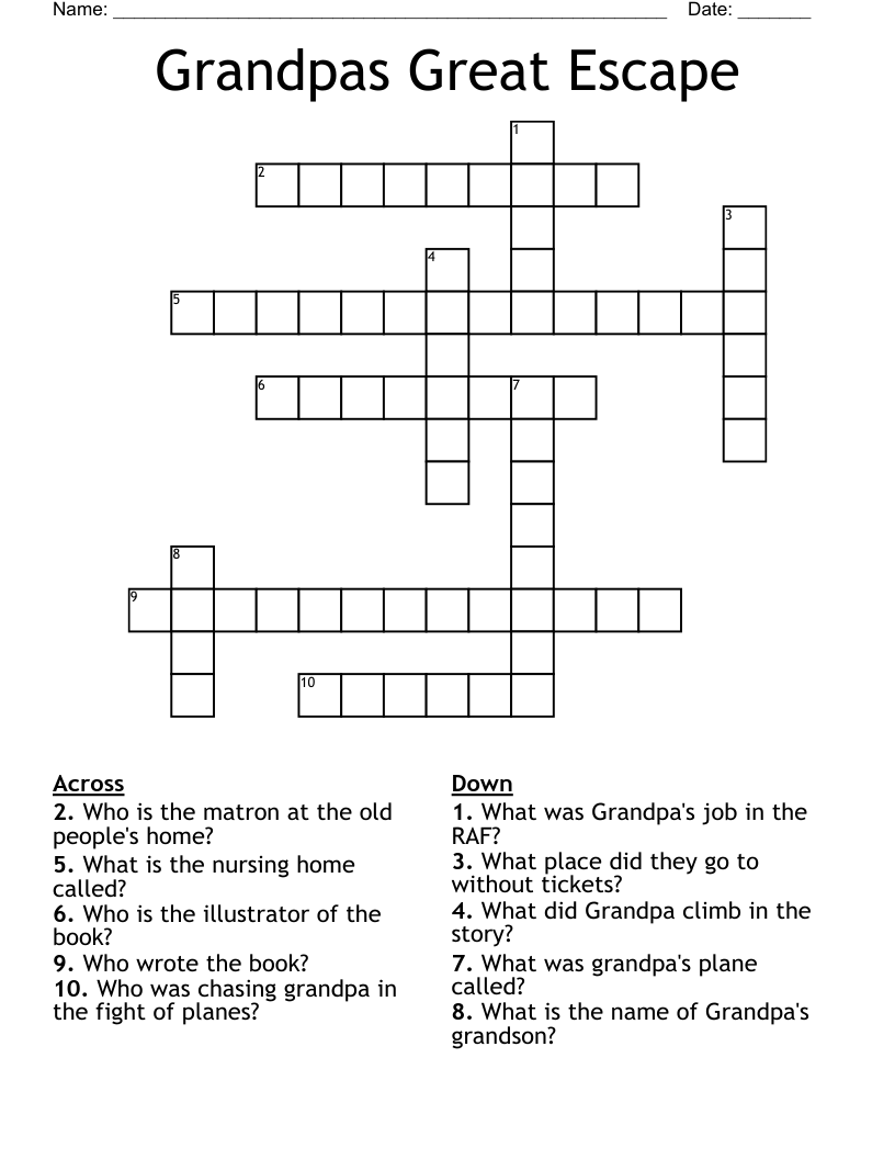 Grandpas Great Escape Crossword