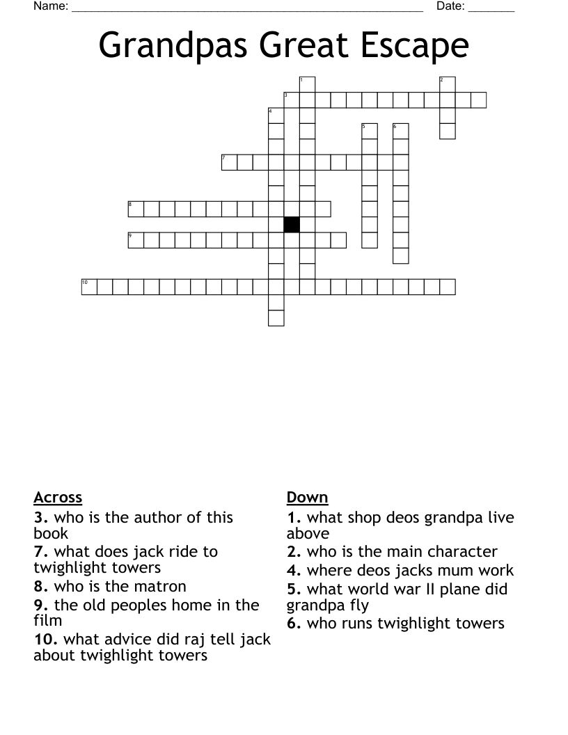 Grandpas Great Escape  Crossword
