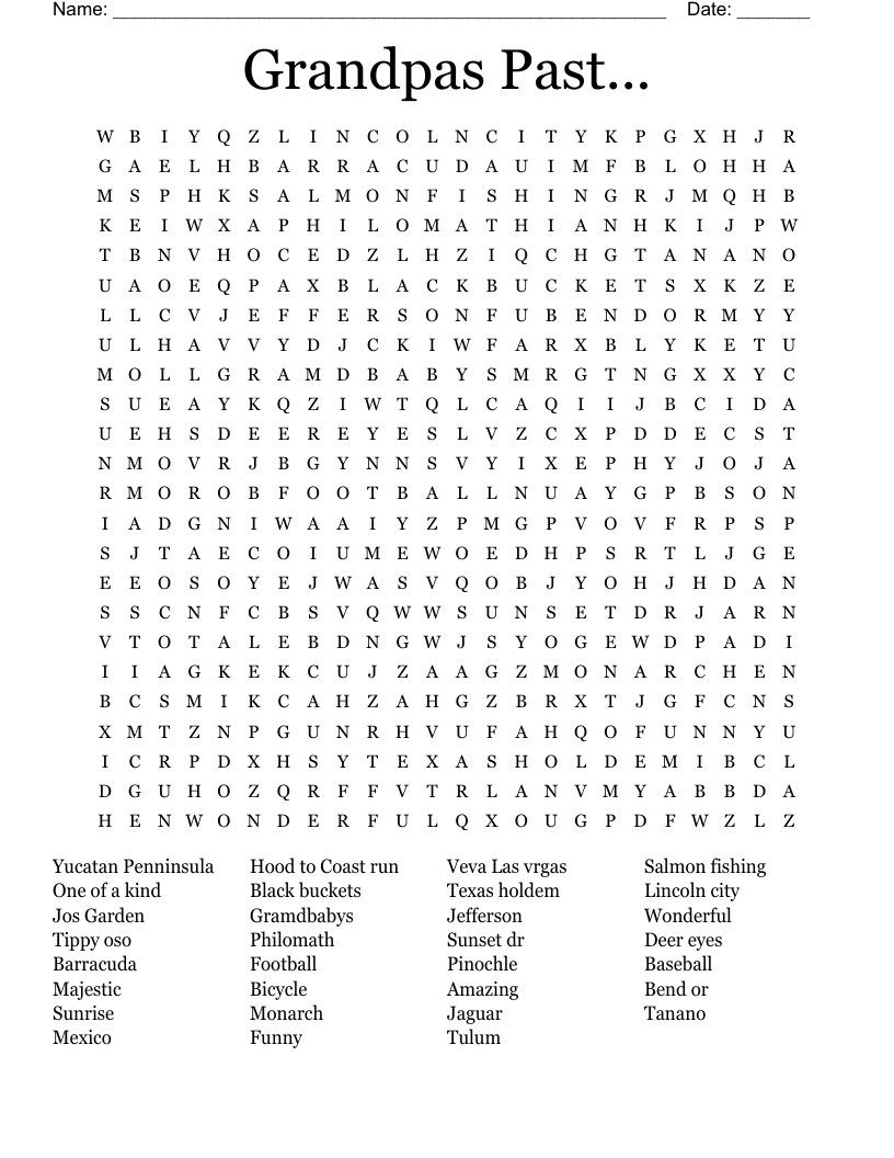 Grandpas Past... Word Search